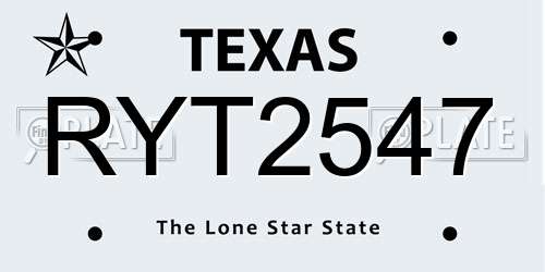 RYT2547 Texas License Plate