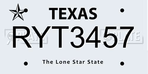 RYT3457 Texas License Plate