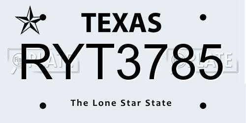 RYT3785 Texas License Plate