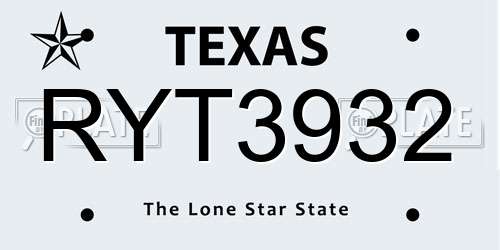 RYT3932 Texas License Plate