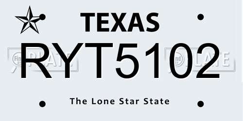RYT5102 Texas License Plate