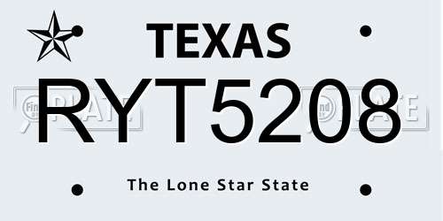 RYT5208 Texas License Plate