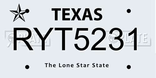 RYT5231 Texas License Plate
