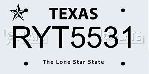 RYT5531 Texas License Plate