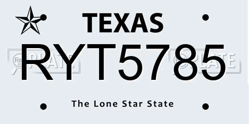 RYT5785 Texas License Plate