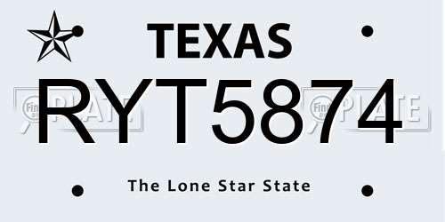 RYT5874 Texas License Plate