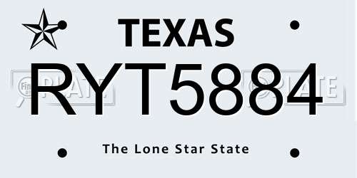 RYT5884 Texas License Plate