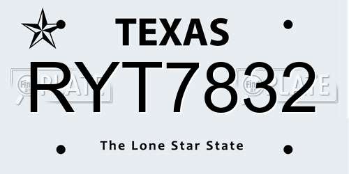 RYT7832 Texas License Plate