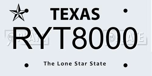 RYT8000 Texas License Plate