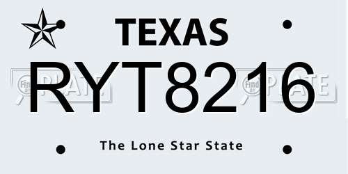 RYT8216 Texas License Plate