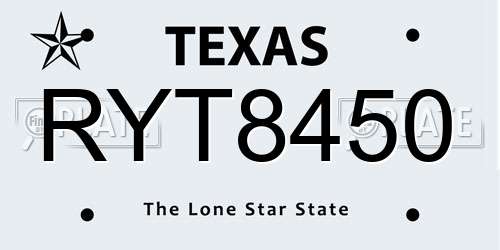 RYT8450 Texas License Plate