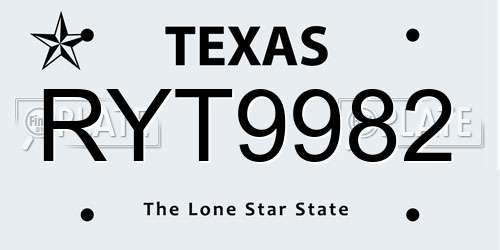 RYT9982 Texas License Plate