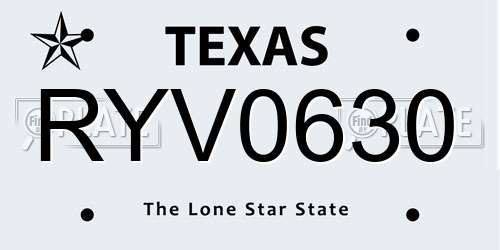 RYV0630 Texas License Plate