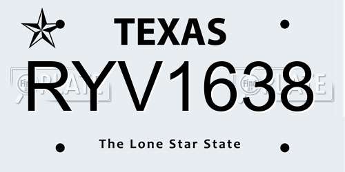 RYV1638 Texas License Plate