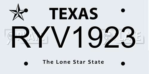 RYV1923 Texas License Plate