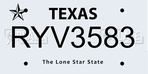 RYV3583 Texas License Plate