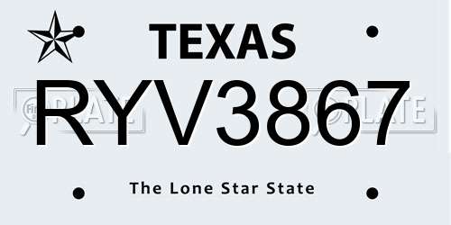 RYV3867 Texas License Plate