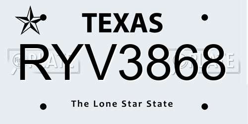RYV3868 Texas License Plate