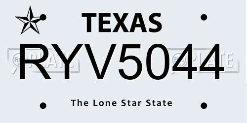 RYV5044 Texas License Plate