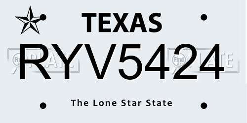 RYV5424 Texas License Plate