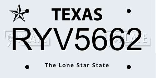RYV5662 Texas License Plate