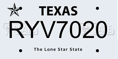 RYV7020 Texas License Plate