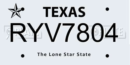 RYV7804 Texas License Plate