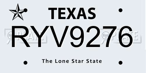 RYV9276 Texas License Plate