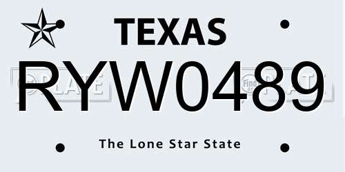 RYW0489 Texas License Plate