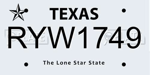 RYW1749 Texas License Plate
