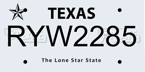 RYW2285 Texas License Plate