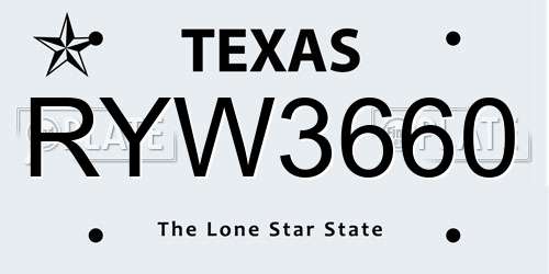RYW3660 Texas License Plate