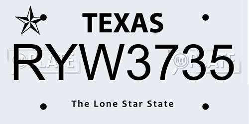 RYW3735 Texas License Plate