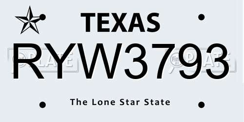 RYW3793 Texas License Plate