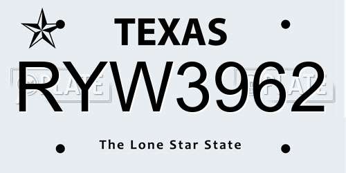 RYW3962 Texas License Plate