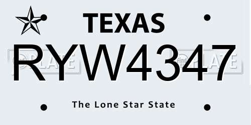 RYW4347 Texas License Plate