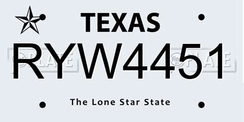 RYW4451 Texas License Plate