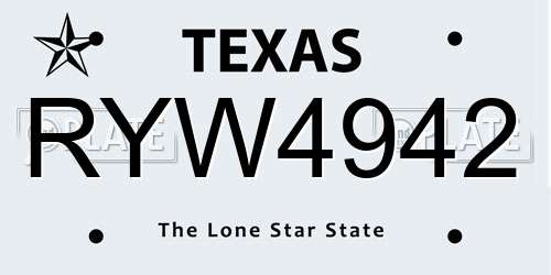 RYW4942 Texas License Plate