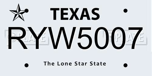 RYW5007 Texas License Plate