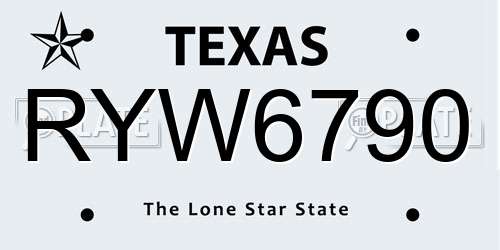 RYW6790 Texas License Plate