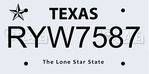 RYW7587 Texas License Plate