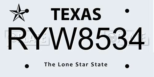 RYW8534 Texas License Plate