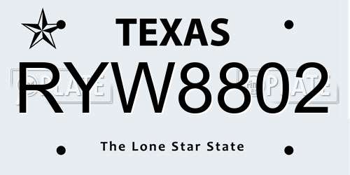 RYW8802 Texas License Plate