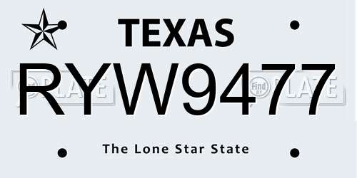 RYW9477 Texas License Plate