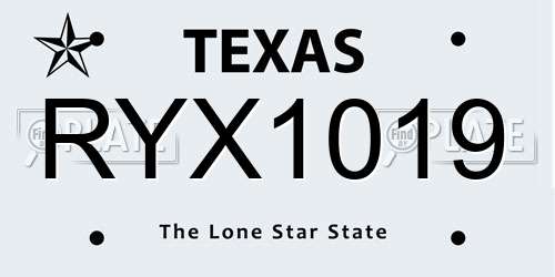 RYX1019 Texas License Plate
