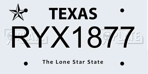 RYX1877 Texas License Plate