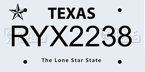 RYX2238 Texas License Plate