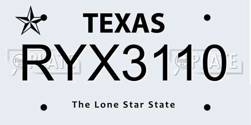 RYX3110 Texas License Plate