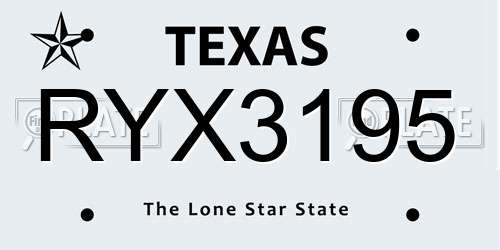 RYX3195 Texas License Plate
