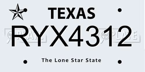 RYX4312 Texas License Plate